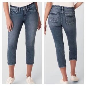 Silver Jeans Co. Suki Curvy Fit Mid Rise Straight Crop Blue Denim Jeans 25 NWT